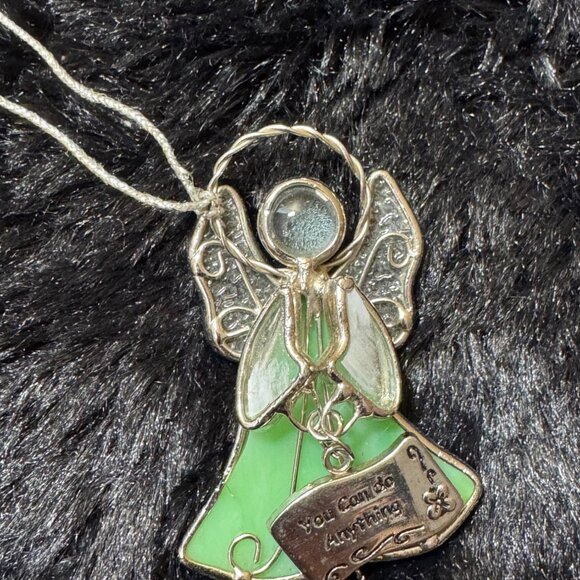 Stained Glass Angel Ornament"You Can Do Anything" Green Silver - Picture 1 of 3